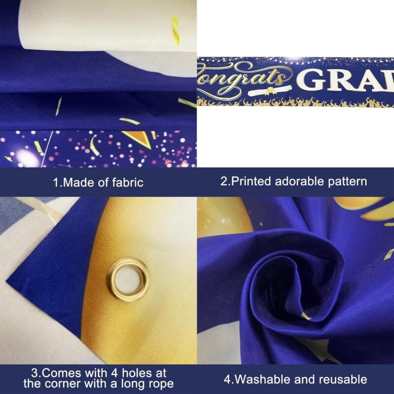 KatchOn, Xtralarge Blue and Gold Congrats Grad Banner - 120x20 Inch | Blue and Gold Graduation Yard Banner for Outdoor Graduation Decorations 2025 | Class of 2025 Decor, Grad Party Decorations - Image 3