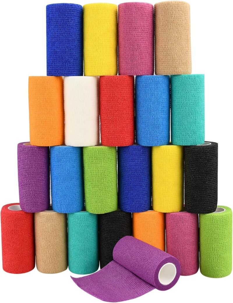 12/24/48pcs Self Adhesive Bandage Wraps, 1/2/3/4in 5 Yards, Multicolor/Skin Color, for Sports, Wrist, Ankle, Swelling and Vet Wrap