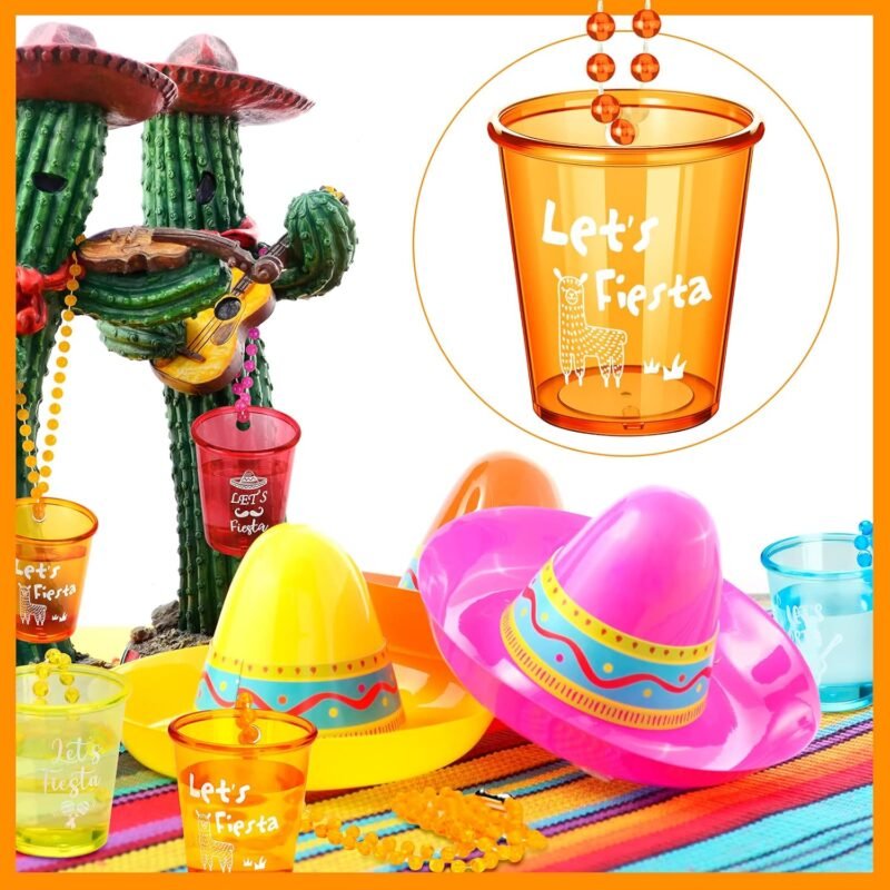 12 Packs Let's Fiesta Shot Glass Necklaces Bead Cinco De Mayo Necklace Plastic Shot Glasses Party Necklaces Mexican Cup for Bachelorette Fiesta Party Favors Supplies, Multi Color - Image 6