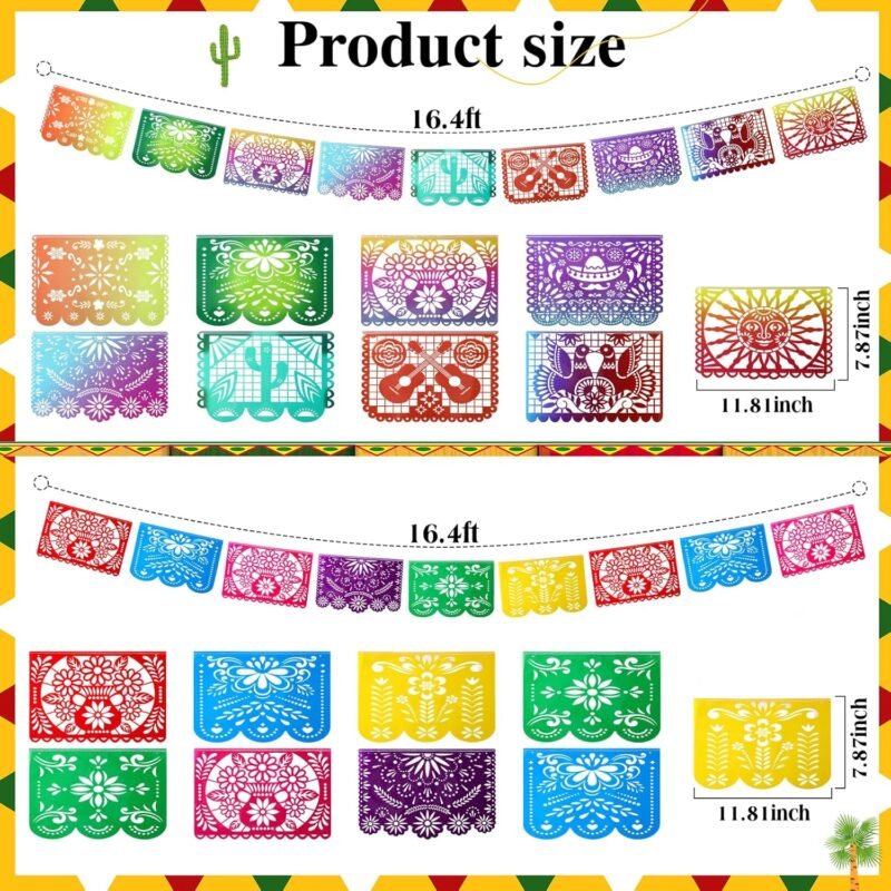 TaoBary 22 Pcs Mexican Party Decorations Set Mexican Banners Paper Flowers Fans Foil Fringe Curtains Backdrop Paper Pom Pom Fiesta Party Decorations for Cinco De Mayo Day of the Dead Decor - Image 3