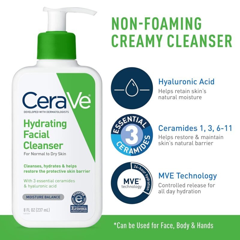 CeraVe Hydrating Skin Care Set, 8oz Moisturizing Cream & 8oz Hydrating Facial Cleanser, Ceramides + Hyaluronic Acid Moisturizer and Face Wash, Accepted by National Eczema Association - Image 3