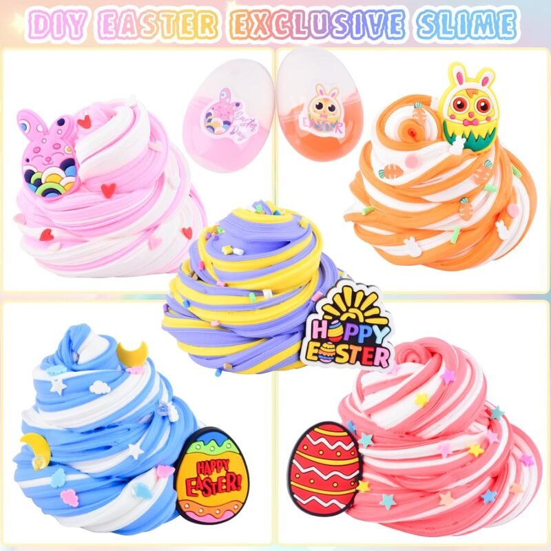 15 Pack Easter Egg Slime Kit, Fun & Stretchy Slime for Kids, Stress Relief Toy, Rabbit, Egg Charms, Easter Basket Stuffers, Birthday Gifts for Girls Boys, DIY Party Favors - Image 5