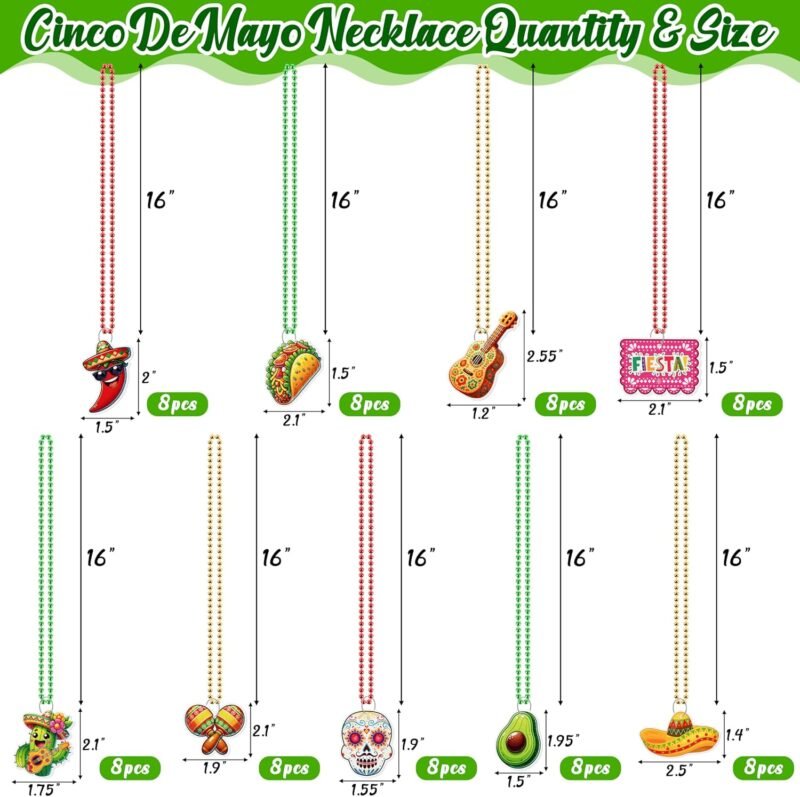 jollylife 36PCS Cinco de Mayo Fiesta Necklaces Beads Mexican Party Favors Birthday Decorations Supplies Bulk - Image 3