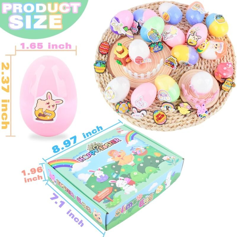 15 Pack Easter Egg Slime Kit, Fun & Stretchy Slime for Kids, Stress Relief Toy, Rabbit, Egg Charms, Easter Basket Stuffers, Birthday Gifts for Girls Boys, DIY Party Favors - Image 3