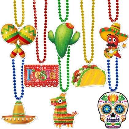 Omgouue 20PCS Cinco de Mayo Beaded Necklace Mexican Fiesta Birthday Party Decorations Supplies Favor