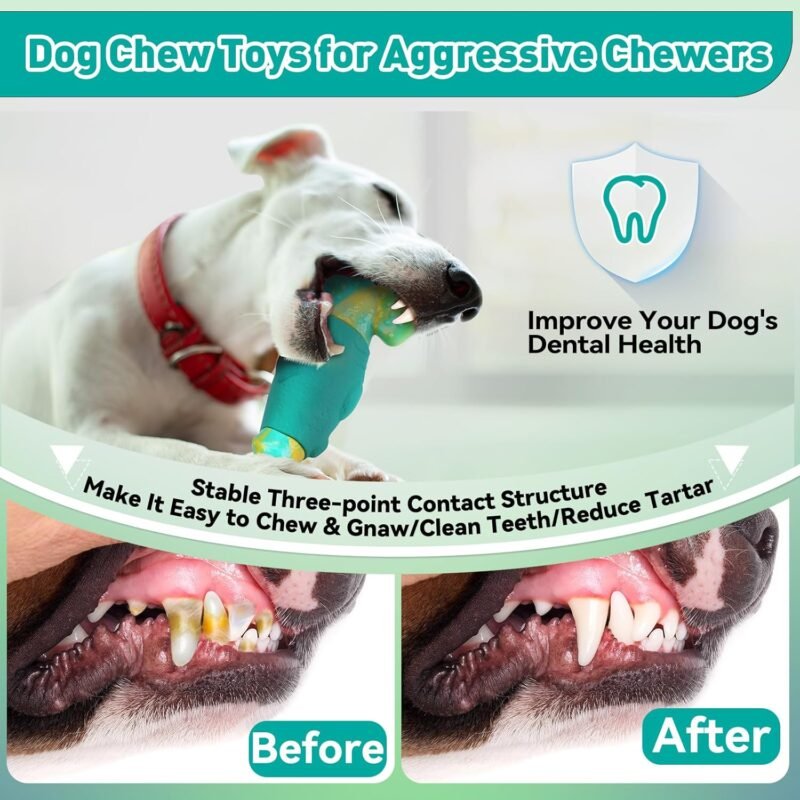 Dog Toys for Aggressive Chewers, Interactive Dog Chew Toys for Large Dogs, Indestructible Squeaky Toys to Keep Them Busy, Tough Toys for Medium/Large Breed (Green) - Image 6