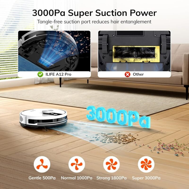 ILIFE A12 Pro Robot Vacuum and Mop Combo, Self Emptying Station for 60 Days, LiDAR Navigation, Home Mapping, No-Go Zones, 2.4G WiFi/App/Alexa/Remote Control, for Hard Floors, 110V - Image 9