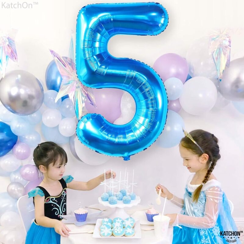 KatchOn, Giant Blue Five Balloon Number - 40 Inch | Number 5 Balloon, 5th Birthday Decorations for Boys | Blue 5 Shark number Balloons | 5 Year Old Balloon for Birthday party | Anniversary Supplies - Image 2