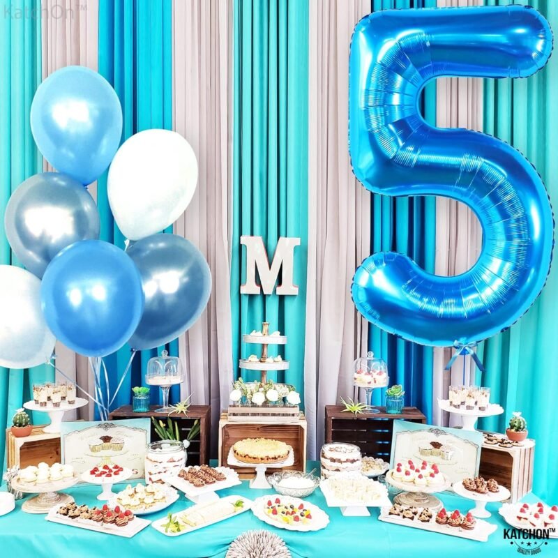 KatchOn, Giant Blue Five Balloon Number - 40 Inch | Number 5 Balloon, 5th Birthday Decorations for Boys | Blue 5 Shark number Balloons | 5 Year Old Balloon for Birthday party | Anniversary Supplies - Image 3