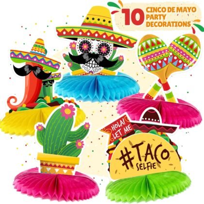 Mexican Party Cinco De Mayo Decorations - Mexican Table Centerpiece Set - Cinco De Mayo Fiesta Party Decorations Favors - 10 Pack - Fiesta Supplies Props