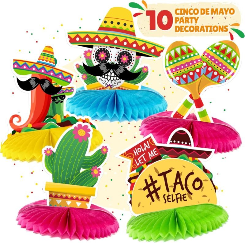 Mexican Party Cinco De Mayo Decorations - Mexican Table Centerpiece Set - Cinco De Mayo Fiesta Party Decorations Favors - 10 Pack - Fiesta Supplies Props