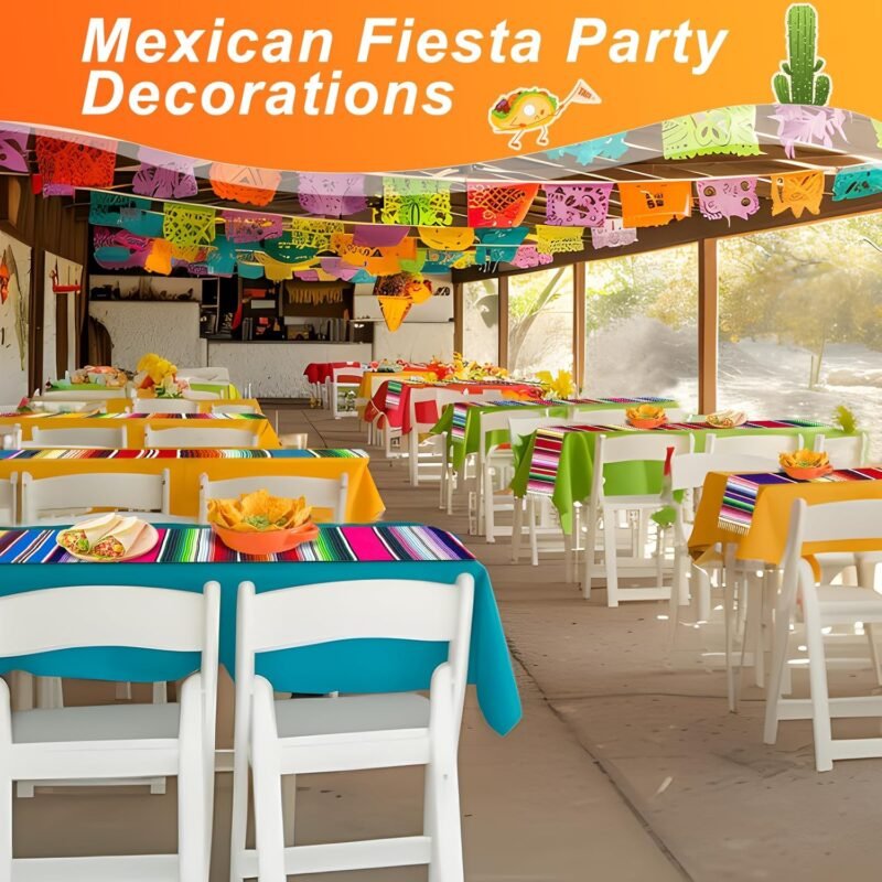 TURNMEON 5 Pack Mexican Table Runner 14 x 106 Inch Large Cinco de Mayo Decorations Serape Table Runners for Fiesta Party Decorations Mexican Theme Party Supplies Fun Taco Tuesday Birthday Carnivals - Image 4