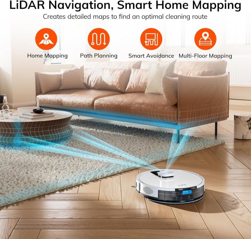ILIFE A12 Pro Robot Vacuum and Mop Combo, Self Emptying Station for 60 Days, LiDAR Navigation, Home Mapping, No-Go Zones, 2.4G WiFi/App/Alexa/Remote Control, for Hard Floors, 110V - Image 2