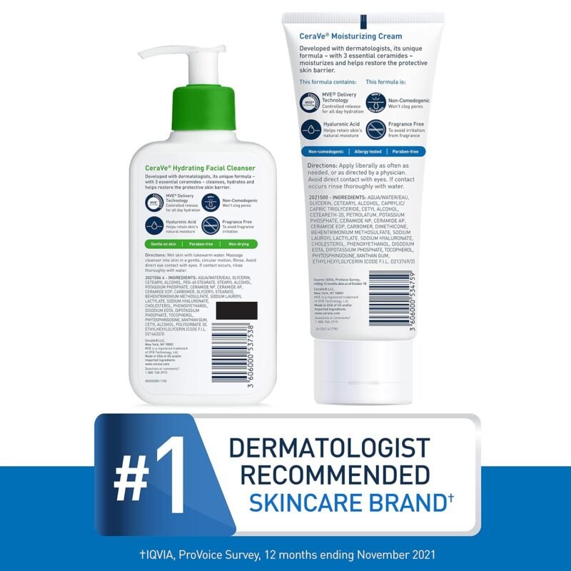 CeraVe Hydrating Skin Care Set, 8oz Moisturizing Cream & 8oz Hydrating Facial Cleanser, Ceramides + Hyaluronic Acid Moisturizer and Face Wash, Accepted by National Eczema Association - Image 6