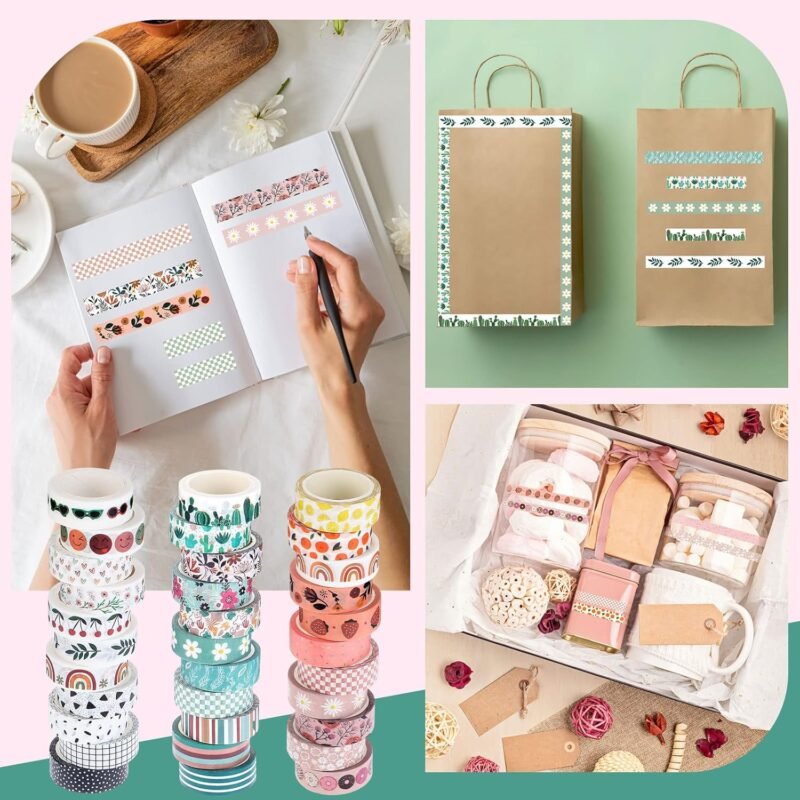 TaoBary 33 Rolls Holiday Plaid Washi Tape, 15 mm Seasonal Washi Tape Set Bohemian Colorful Vintage Cute for Card Wrapping Craft(Bohemia Style) - Image 6