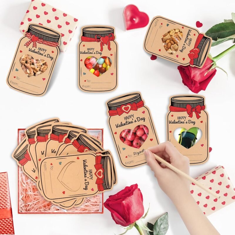 Valentines Day Gifts for Kids 60Pack Mason Jar Happy Valentines Cards Valentine Exchange Cards for Boys Girls School Class Classroom Party Favors (Candy Not Included) - Image 4