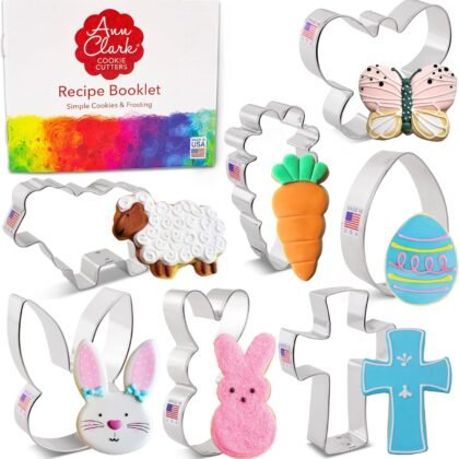 Easter Cookie Cutters 7-Pc Set Made in USA by Ann Clark, Easter Bunny, Egg, Holy Cross, Carrot, Butterfly, Lamb