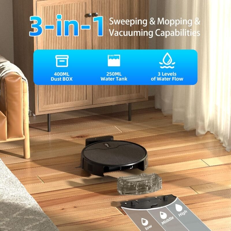 Robot Vacuum and Mop Combo, Robot Vacuum Cleaner, 6 Cleaning Modes, Large Capacity Water Tank Dustbin, Self-Charging, WiFi/App/Alexa, Ideal for Hard Floor, Carpet, Pet Hair - Image 2