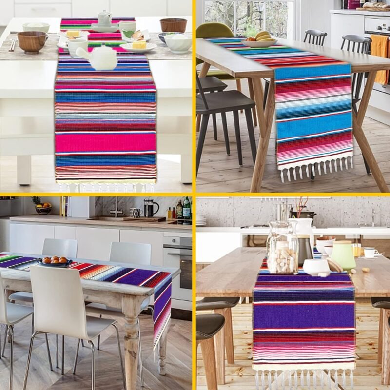 TURNMEON 5 Pack Mexican Table Runner 14 x 106 Inch Large Cinco de Mayo Decorations Serape Table Runners for Fiesta Party Decorations Mexican Theme Party Supplies Fun Taco Tuesday Birthday Carnivals - Image 5