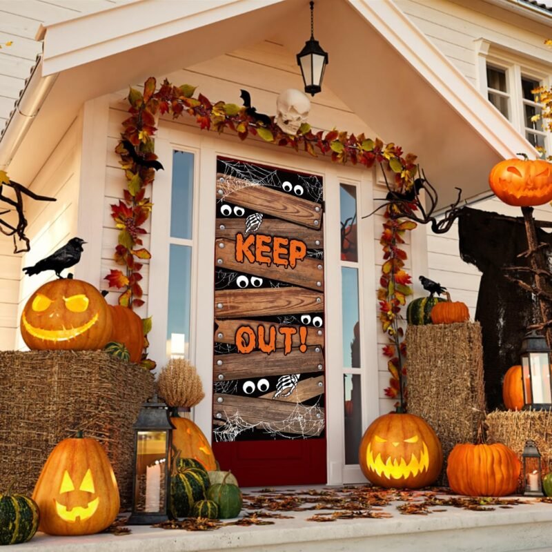 IMISHM Halloween Door Decorations Halloween Door Cover Large Fabric Halloween Decorations for Front Door Halloween Porch Sign for Halloween Party Decorations - Image 5