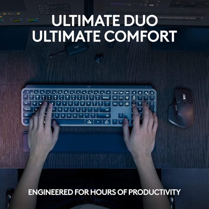 Logitech MX Keys S Combo - Performance Wireless Keyboard and Mouse with Palm Rest, Customizable Illumination, Fast Scrolling, Bluetooth, USB C, for Windows, Linux, Chrome, Mac - Image 2