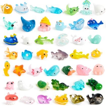 JOYIN 50 Pcs Mini Ocean Resin Animals Figures, Mini Sea Animal Figurines for Cute Garden Decorations, Slime Charms for Crafts, DIY Miniature Scenes, Birthday Party Favors