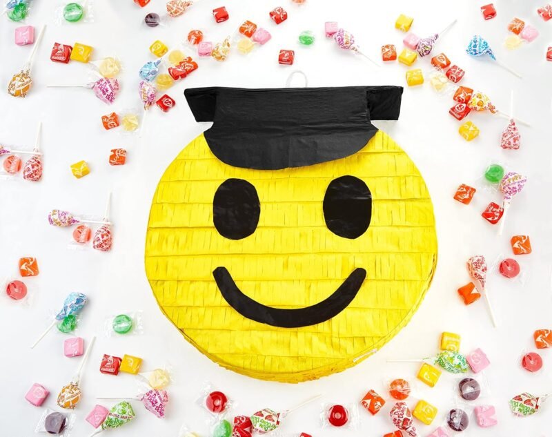 Congrats Grad Smiley Face Emoji Pinata - Piñatas for Graduation, Cinco de Mayo, Coco Themed Parties for Kids - High Quality Paper - Easy to Fill with Candy and Favors - Mexican Party Decorations - Image 6