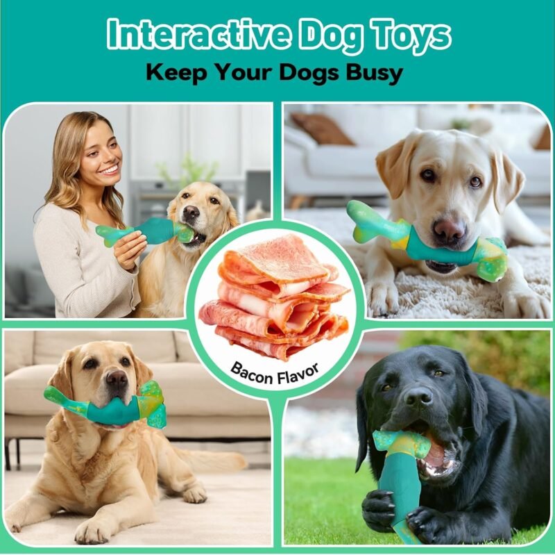 Dog Toys for Aggressive Chewers, Interactive Dog Chew Toys for Large Dogs, Indestructible Squeaky Toys to Keep Them Busy, Tough Toys for Medium/Large Breed (Green) - Image 5