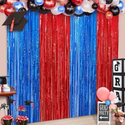 KatchOn, Red and Blue Streamers, Pack of 2 - Xtralarge, 3.2x8 Feet | Red and Blue Fringe Curtain, Red and Blue Party Decorations | Circus Theme Party Decorations | Red and Blue Carnival Decorations