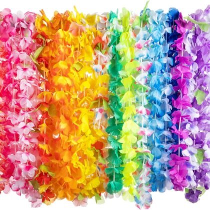 JOYIN 120 Counts Hawaiian Leis Bulk, Colorful Tropical Flower Leis for Kids Adults Hawaiian Beach Luau Party Favors Decorations