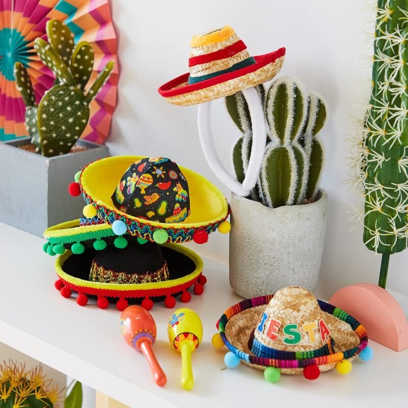JOYIN 6 PCS Cinco De Mayo Fiesta Fabric and Straw Sombrero Hat Party Costume for Fun Fiesta Headbands Party Supplies, Mexican Theme Decorations, Luau Event Photo Props and Party Favors - Image 6