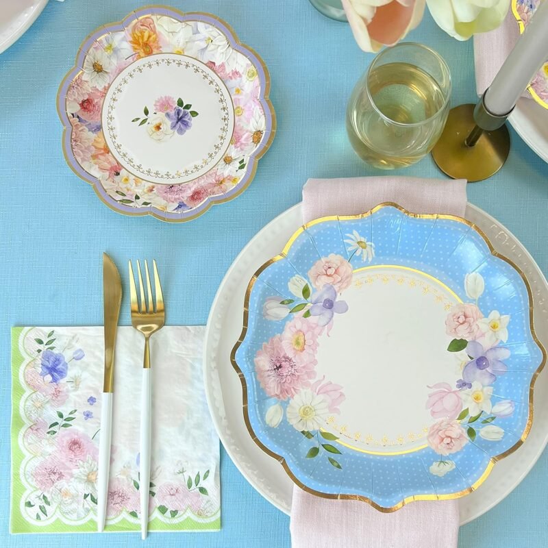 Kate Aspen Tea Party Decorations Tableware Set (62 Pc, 16 Guests), Colorful Pastel Party Supplies for Bridal Showers, Baby Shower, Garden Party, Birthdays - Image 2