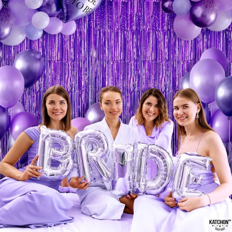 KatchOn XtraLarge Purple Backdrop Curtain - 3.2x8 Feet, Pack of 2 | Party Decorations | Metallic Foil Fringe for Streamers | Halloween Decorations - Image 6