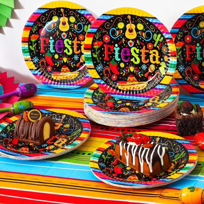 JOYIN 72 Pcs Mexican Fiesta Paper Plates 9” set for Cinco De Mayo Disposable Fiesta Party Decorations Mexican Colorful Floral Platters Tableware Set, Pinata Mexico Taco Dinner Dance Party Supplies - Image 6