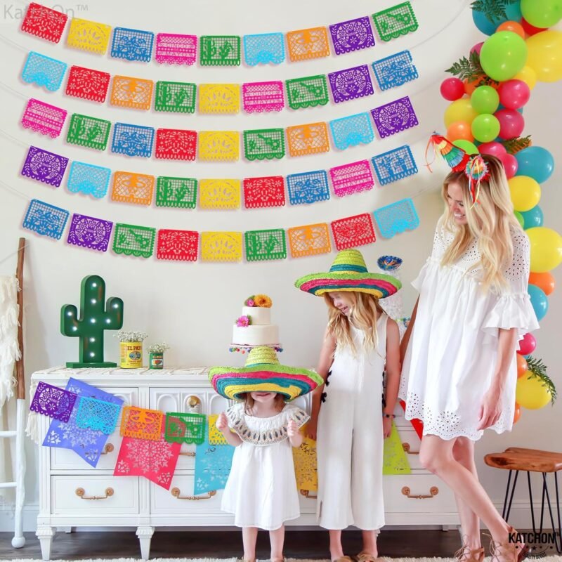 KatchOn, Xtralarge 54 Pcs Felt Mexican Party Banner - 6 Strings, 90 Feet | Felt Mexican Papel Picado Banner, Mexican Banners for Fiesta Party Decorations | Fiesta Flags for Mexican Party Decorations - Image 7