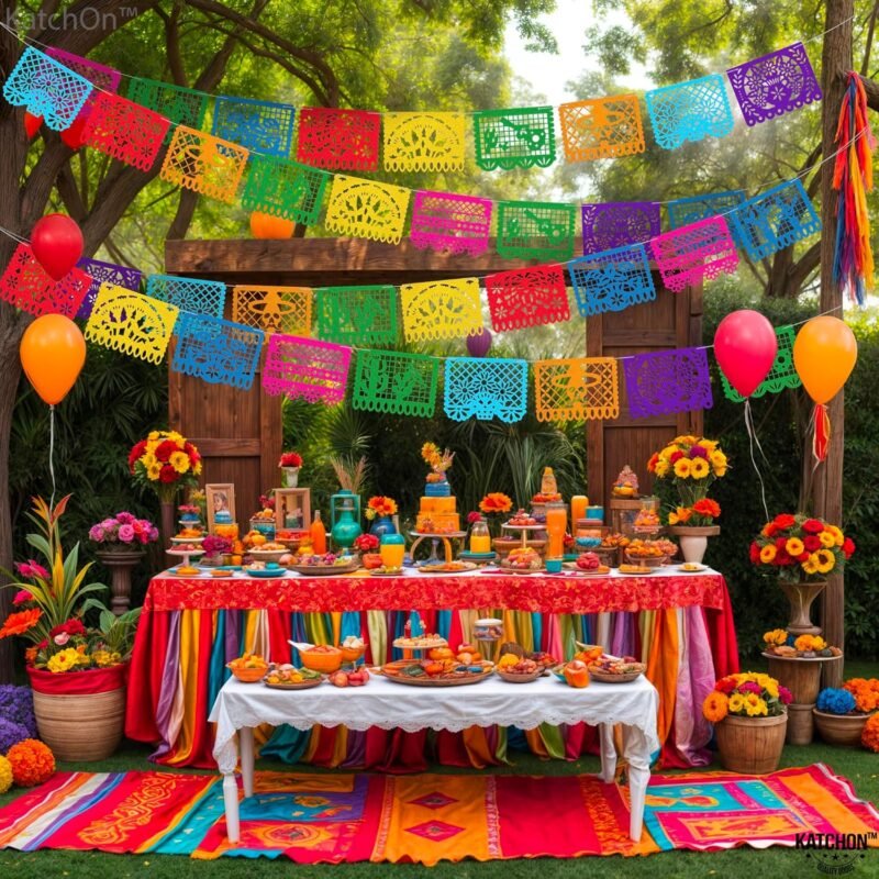 KatchOn, Xtralarge 54 Pcs Felt Mexican Party Banner - 6 Strings, 90 Feet | Felt Mexican Papel Picado Banner, Mexican Banners for Fiesta Party Decorations | Fiesta Flags for Mexican Party Decorations - Image 5