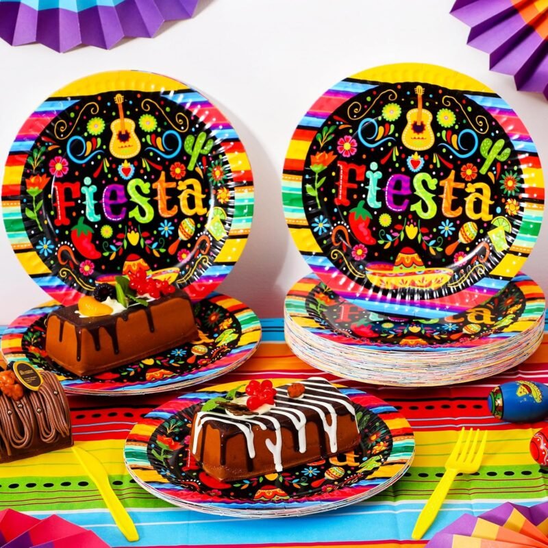 JOYIN 72 Pcs Mexican Fiesta Paper Plates 9” set for Cinco De Mayo Disposable Fiesta Party Decorations Mexican Colorful Floral Platters Tableware Set, Pinata Mexico Taco Dinner Dance Party Supplies - Image 5