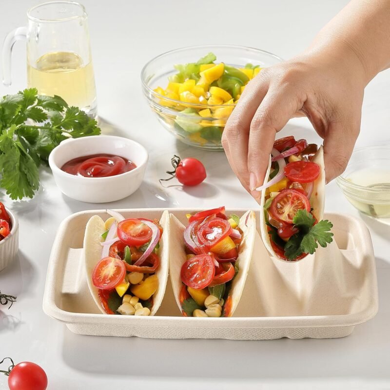 20 PCS Disposable Taco Holders, COKUMA Taco Bar Serving Set for a Party, Taco Plates with Dividers, Taco Plates Tray Stand for 3 Tacos, Taco Tuesday - Image 9