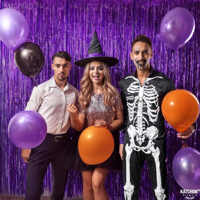 KatchOn XtraLarge Purple Backdrop Curtain - 3.2x8 Feet, Pack of 2 | Party Decorations | Metallic Foil Fringe for Streamers | Halloween Decorations - Image 9