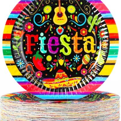 JOYIN 72 Pcs Mexican Fiesta Paper Plates 9” set for Cinco De Mayo Disposable Fiesta Party Decorations Mexican Colorful Floral Platters Tableware Set, Pinata Mexico Taco Dinner Dance Party Supplies