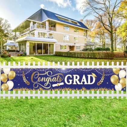KatchOn, Xtralarge Blue and Gold Congrats Grad Banner - 120x20 Inch | Blue and Gold Graduation Yard Banner for Outdoor Graduation Decorations 2025 | Class of 2025 Decor, Grad Party Decorations