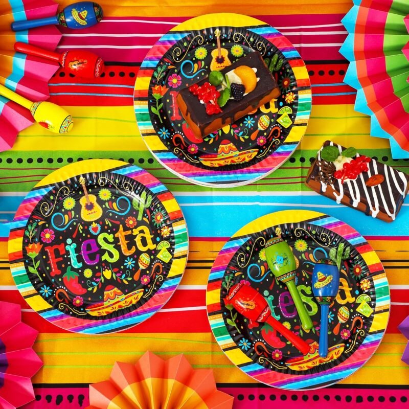 JOYIN 72 Pcs Mexican Fiesta Paper Plates 9” set for Cinco De Mayo Disposable Fiesta Party Decorations Mexican Colorful Floral Platters Tableware Set, Pinata Mexico Taco Dinner Dance Party Supplies - Image 8