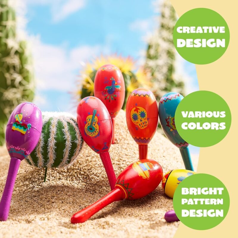 JOYIN 24 Pcs Cinco De Mayo Mini Wooden Maracas Musical Fun Party Favors for Birthday Party Favors, Mexican Fiesta Decorations, Luau Photo Props, Carnivals Event, Taco Tuesday - Image 3