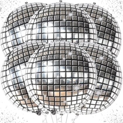 KatchOn, Silver Disco Ball Balloons -22 Inch, Pack of 6 | 4D Sphere Balloons for Disco Party Decorations | 70s Party Decoration | Silver Graduation Decorations 2025, Prom Decor