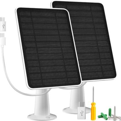 Solar Panel Charger Compatible with Arlo Essential 2K Outdoor(2nd Gen)/Essential XL Camera(2nd Gen)/Essential Spotlight, 5W Solar Panel with IP65 Waterproof 10ft Micro USB-C Cable & Wall Mount, 2 Pack