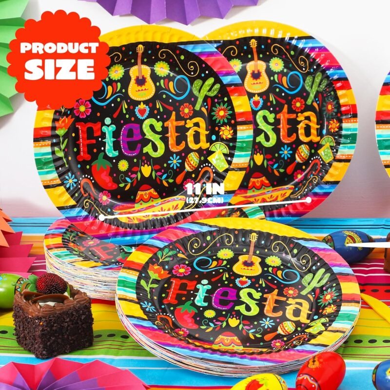JOYIN 72 Pcs Mexican Fiesta Paper Plates 9” set for Cinco De Mayo Disposable Fiesta Party Decorations Mexican Colorful Floral Platters Tableware Set, Pinata Mexico Taco Dinner Dance Party Supplies - Image 4