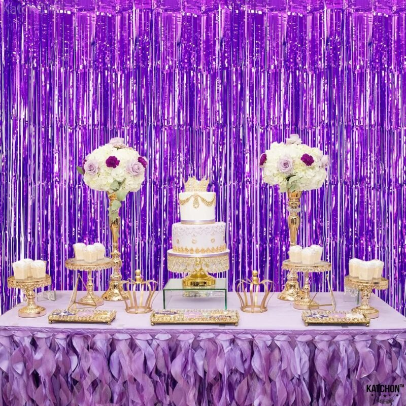 KatchOn XtraLarge Purple Backdrop Curtain - 3.2x8 Feet, Pack of 2 | Party Decorations | Metallic Foil Fringe for Streamers | Halloween Decorations - Image 7