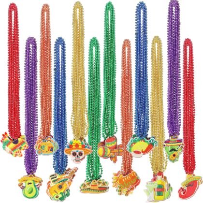 Fovths 144 Pieces Cinco de Mayo Beads Set Mexican Party Favors Cinco de Mayo Necklaces Mexican Necklaces Fiesta Party Decorations for Mexican Parade Carnivals