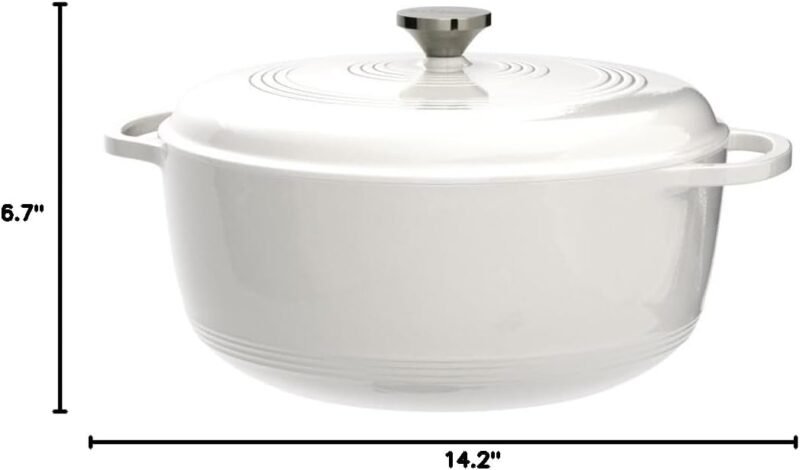 Lodge 7.5 Quart Enameled Cast Iron Dutch Oven with Lid – Dual Handles – Oven Safe up to 500° F or on Stovetop - Use to Marinate, Cook, Bake, Refrigerate and Serve – Oyster White - Image 8