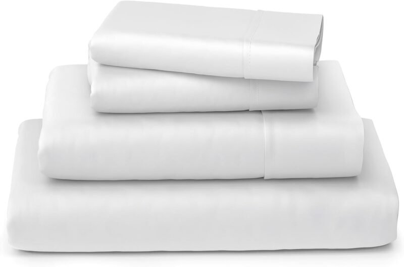 Cosy House Collection Luxury Bamboo Sheets - Blend of Rayon Derived from Bamboo - Cooling & Breathable, Silky Soft, 16-Inch Deep Pockets - 4-Piece Bedding Set - Queen, White